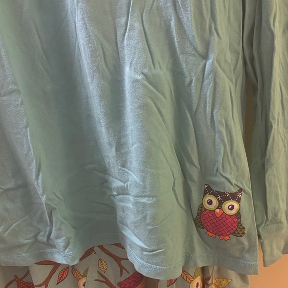 Nick & Nora Owl Pajama Set - Light Blue and Green - XXL - Picture 4 of 11